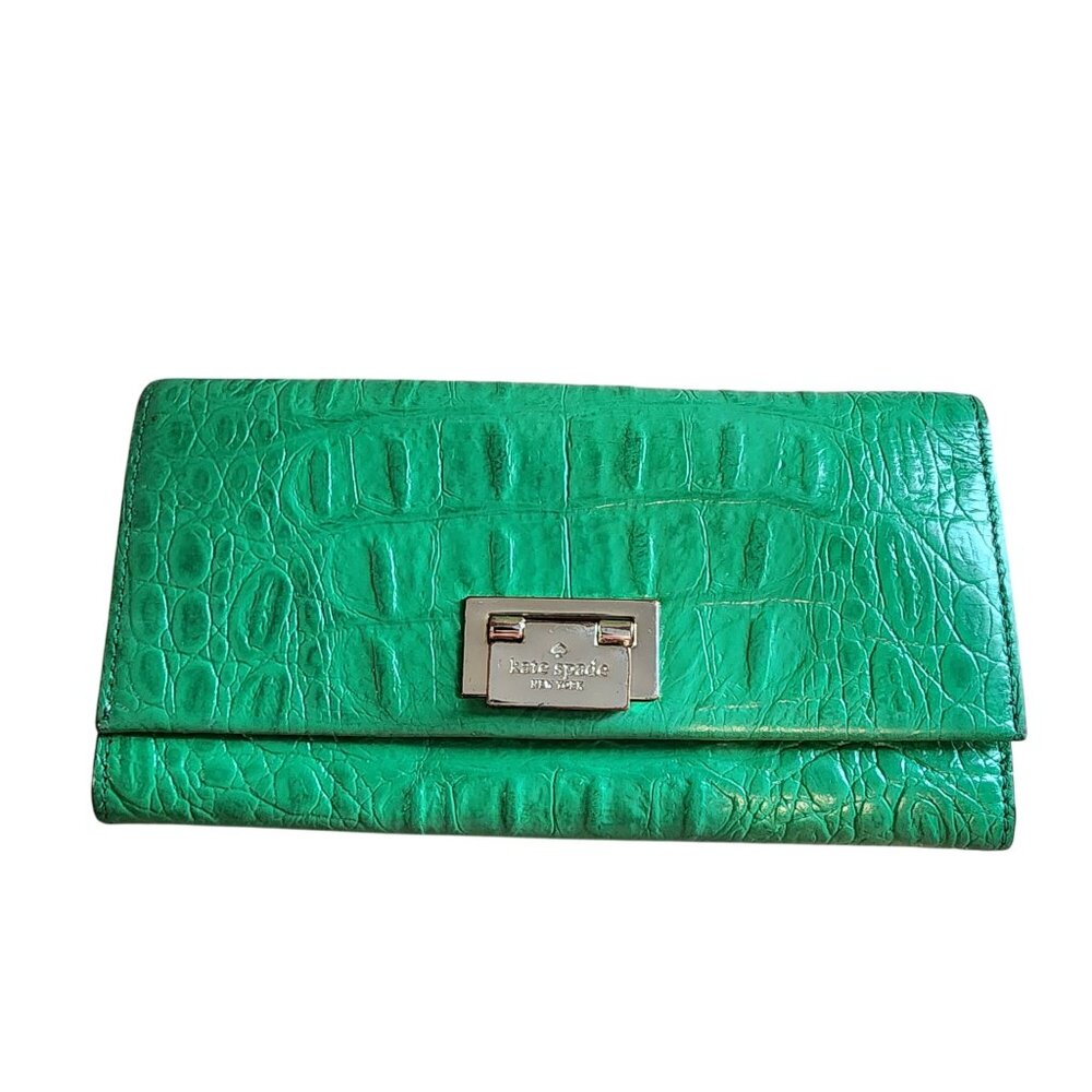 Kate Spade Light Green Croc Leather Wallet Clutch